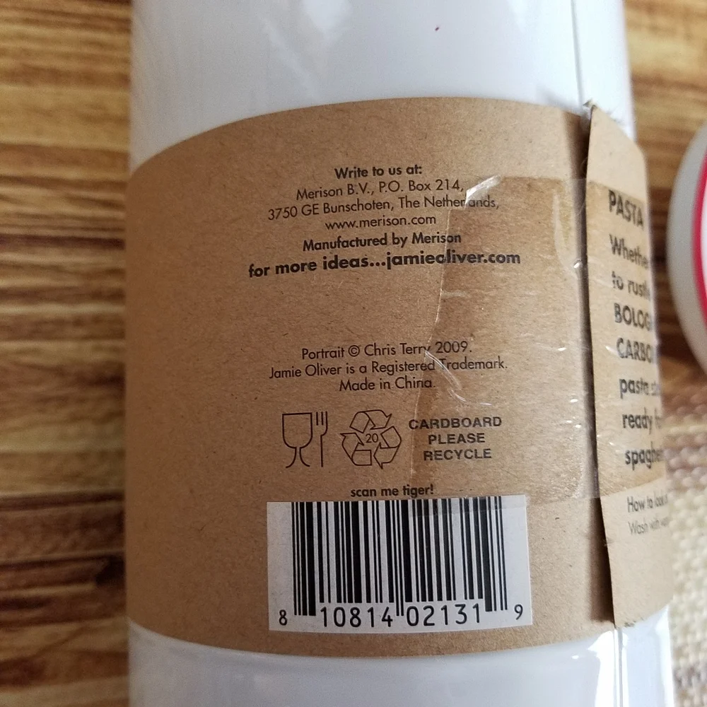 Jamie Oliver Pasta Tin White/Red Container Metal NWT